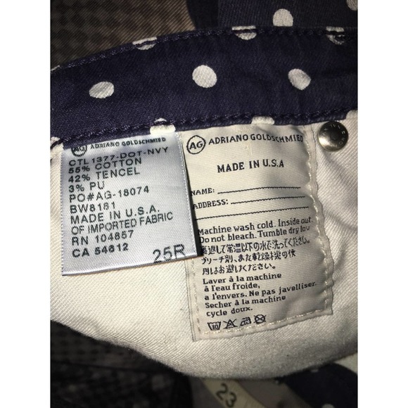 Ag Adriano Goldschmied Polka Dot "The Stevie Ankle" Jeans 25R Navy Blue& White - Picture 11 of 12